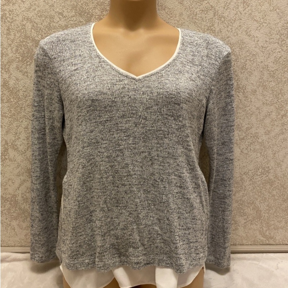 White House Black Market Gray V-Neck Layered Sweater